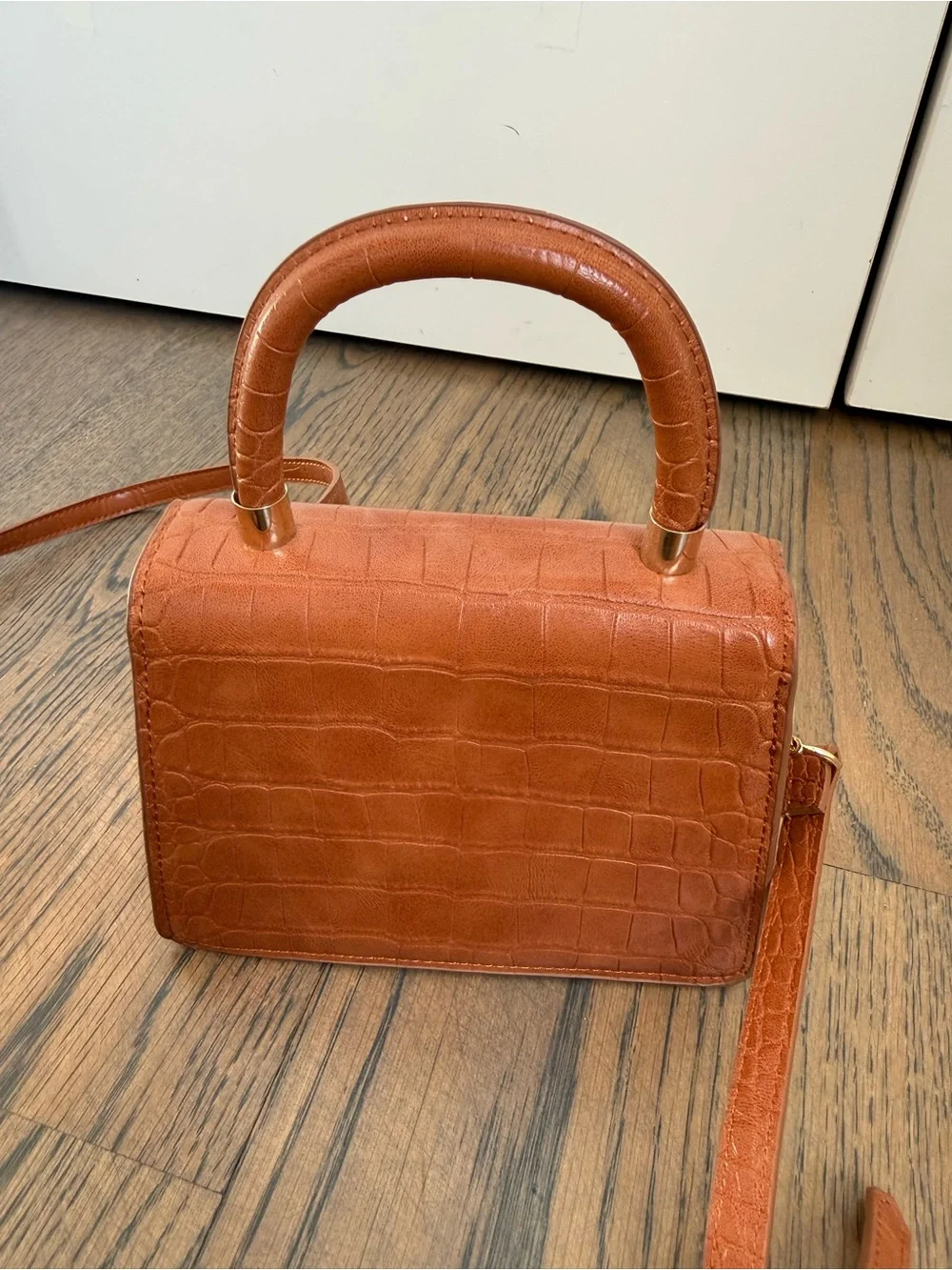 NWOT Women's Top-Handle Croc-Embossed Mini Faux Leather Bag  brown.
